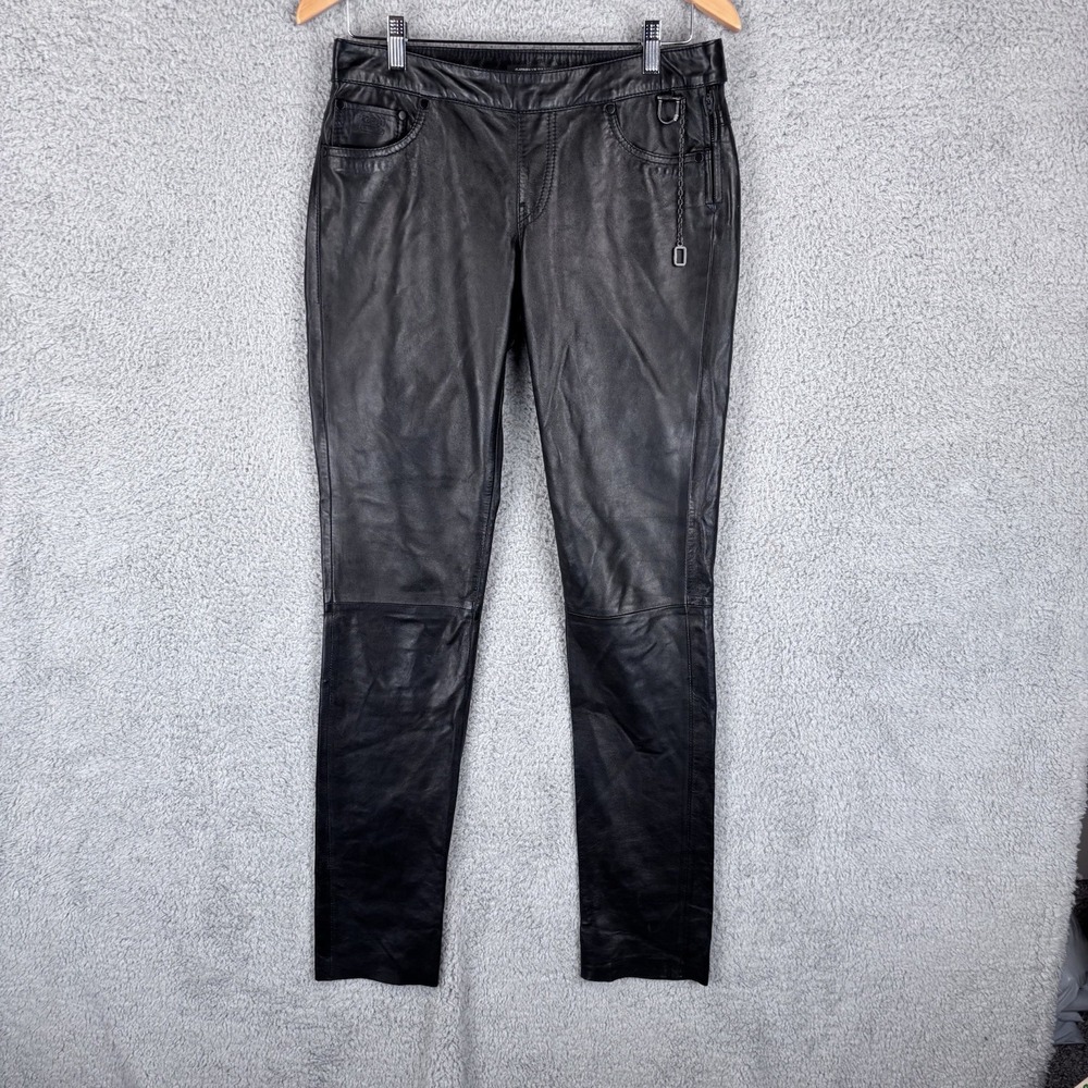 G-star Lamb Leather Pants Women's 28x32 Black Side Zip Motorcycle Biker 3301 RAW